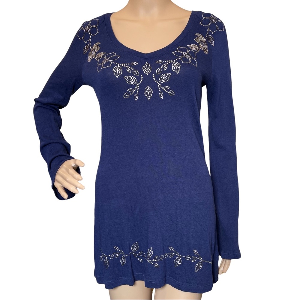 FREE SOCIETY Navy Blue Beaded Knit Tunic S